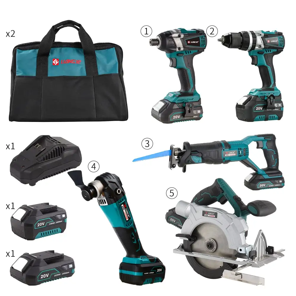 5piece Wood Cutting Tool Set DC Power Cordless Brushless Woodworking Tools Carpenter Combo Kit