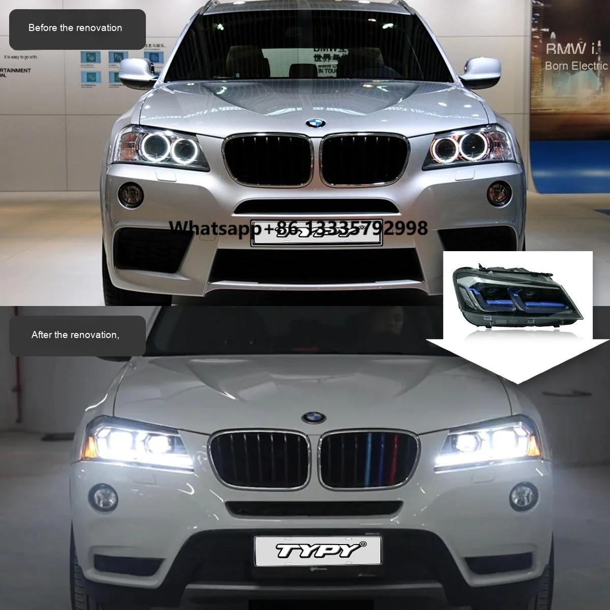

TYPY Car Light LED Lens Headlight Assembly for BMW X3 F25 12V Daytime Running Light with Turn Signal 2011-2013