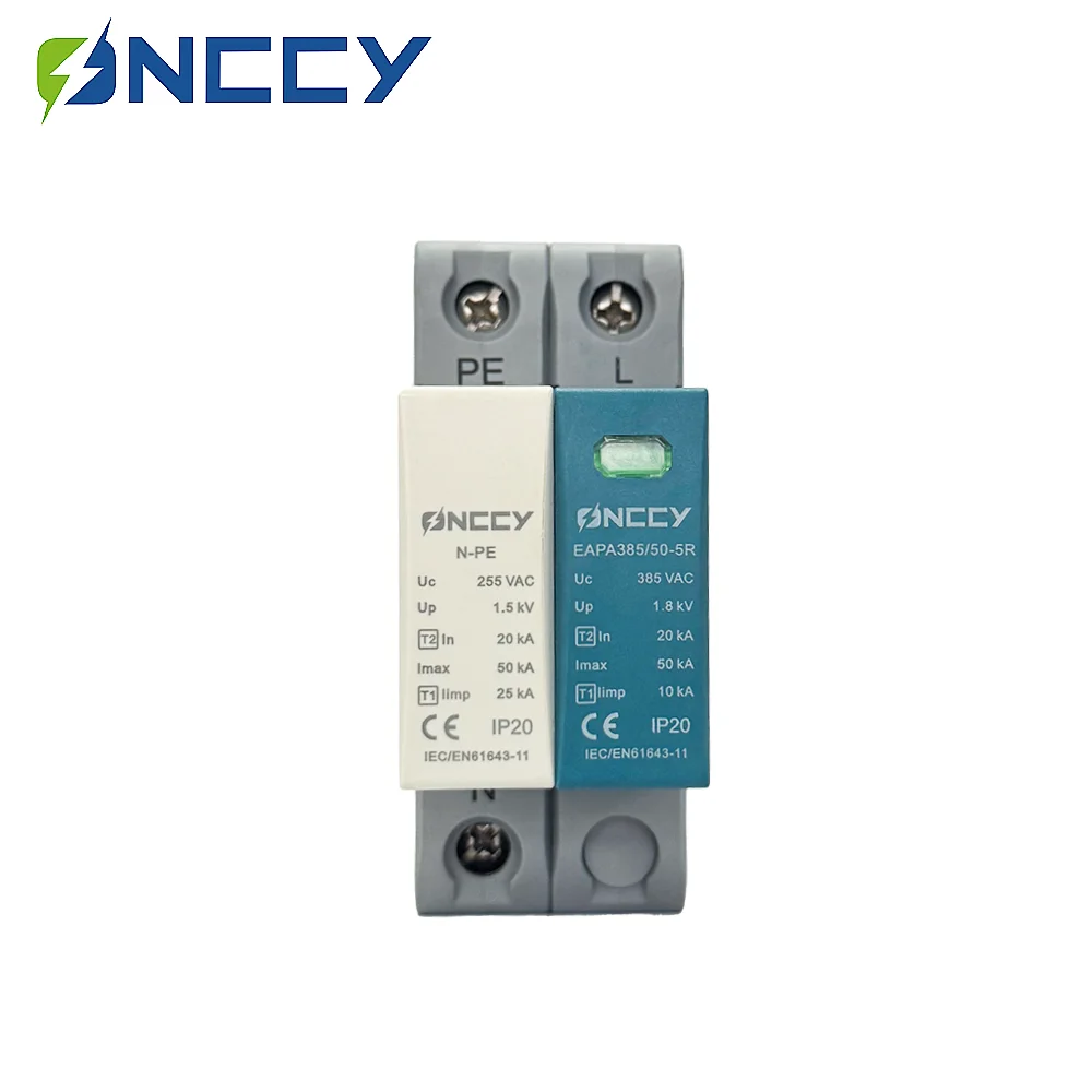 ONCCY T1+T2 Class 50KA SPD 2P 1P+NPE Surge Protector 275VAC Din Rail House Surge Protector