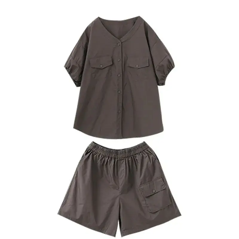 Conjunto de camisa solta feminina de verão com shorts da moda