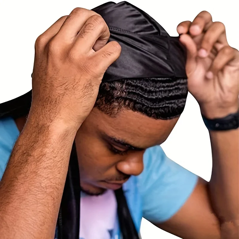 Bild 6: Herren Seiden-Durag Bonnet Bandana Seidiger Du-Rag Doo-Rag mit langem Schwanz Wellenkappe