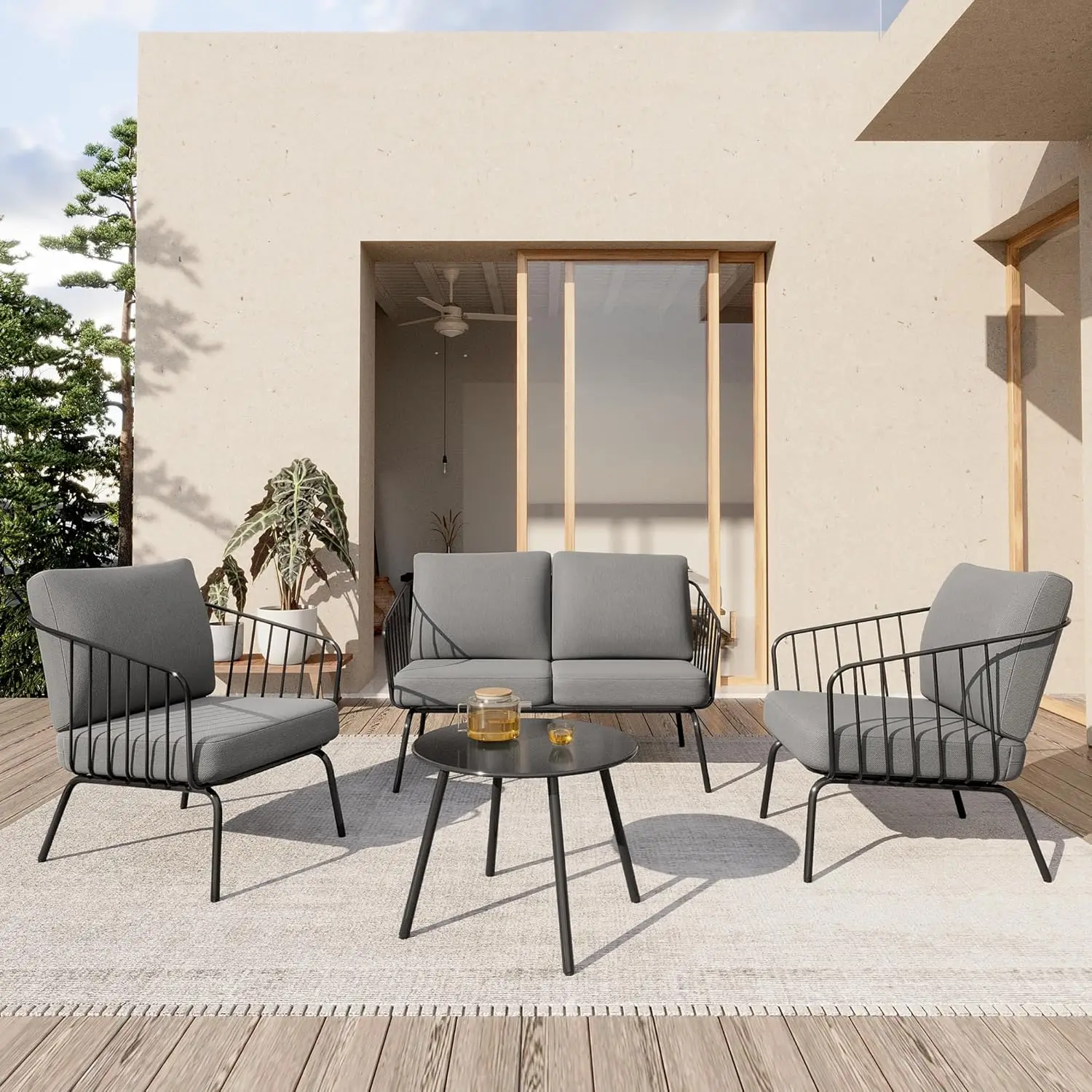 

Modern Patio Conversation Set for Balcony, Poolside and Yard with Thick Cushion Sofa and Coffee Table