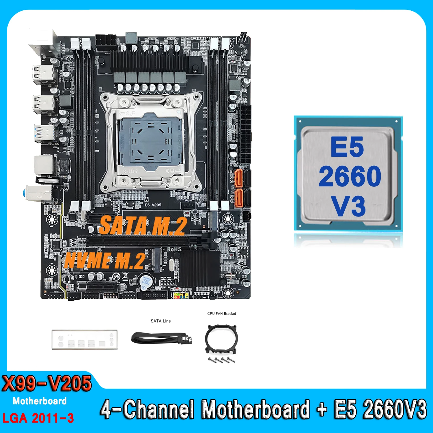 X99 Motherboard Combo LGA 2011-3 Kit Xeon E5 2660 V3 Processor Support DDR4 RAM Memory NVME Four Channel E5 2660V3 Motherboard