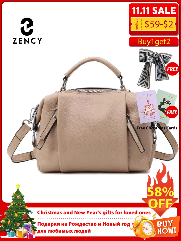 

Zency женская сумка из натуральной кожи, простая большая сумка высокого качества, маленькая винтажная сумка Boston, женская сумка через плечо, женская сумка