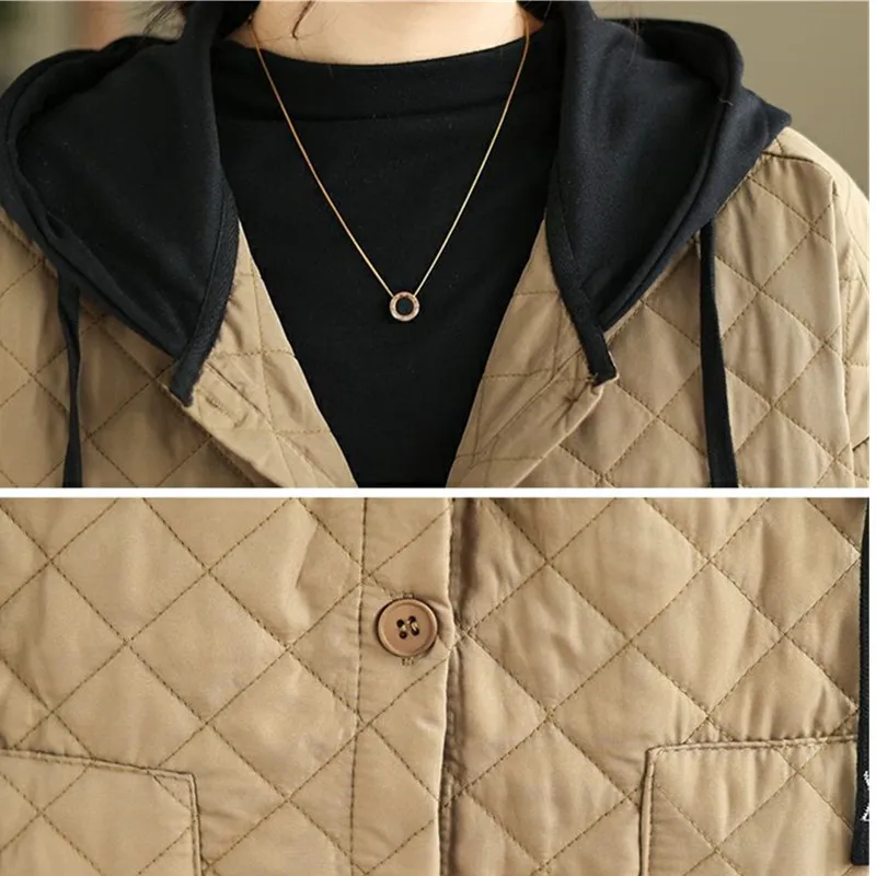 Herfst Winter Nieuwe Katoenen Korte Jas Vrouwen Parka Mode Color Blocking Capuchon Valse Twee Stukken Warme Losse Gewatteerde Jas T1671