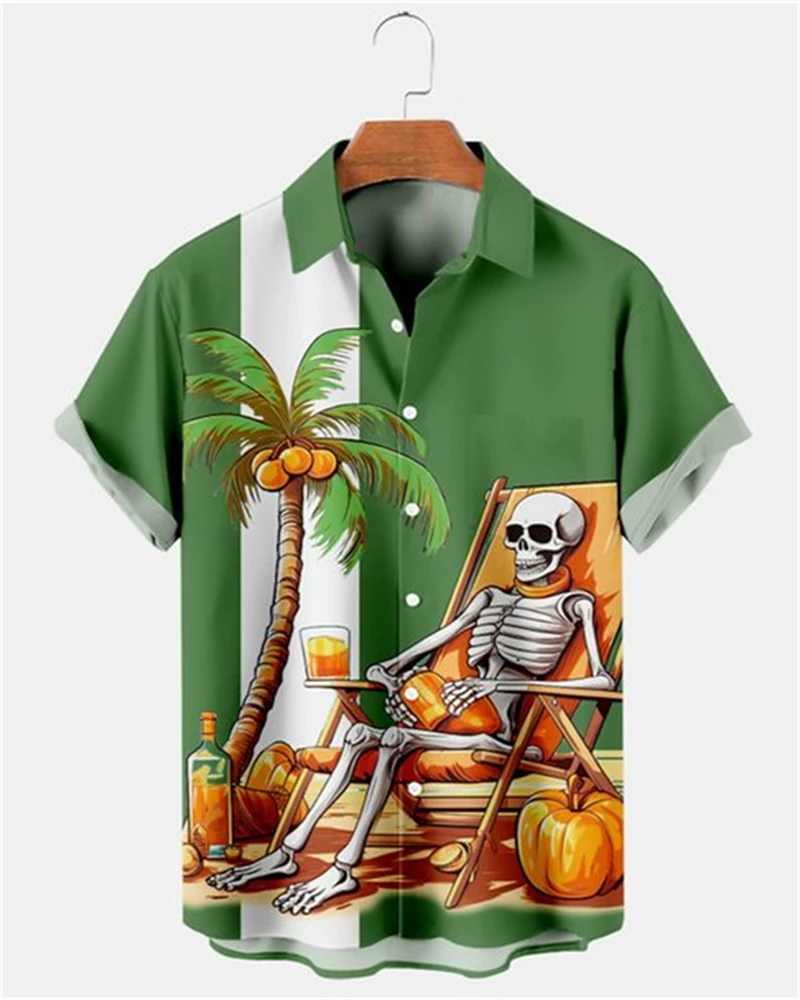 Men's Hawaiian Shirts 3D Print Skeleton Man Graphics Button Short Sleeve Lapel Streetwear Casual Hawaiian shirts for men Summer