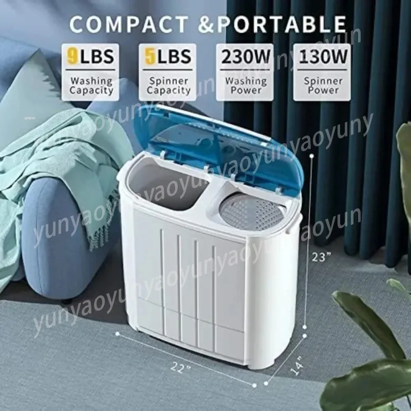 -Portable Washing Machine, Twin Tub Washing Machine Compact Spinner Combo with 14lbs Capacity, 9Lbs Washer and 5Lbs Spinner Drye