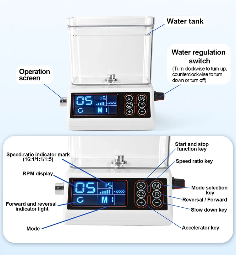 AZDENT Dental LED Bürstenloser Elektrischer Mikromotor mit Wassertank und Interner Sprühfunktion, 4 Löcher, passend für 1:1/1:5/16:1 Handstücke, Zahnarztwerkzeug – Detail 7