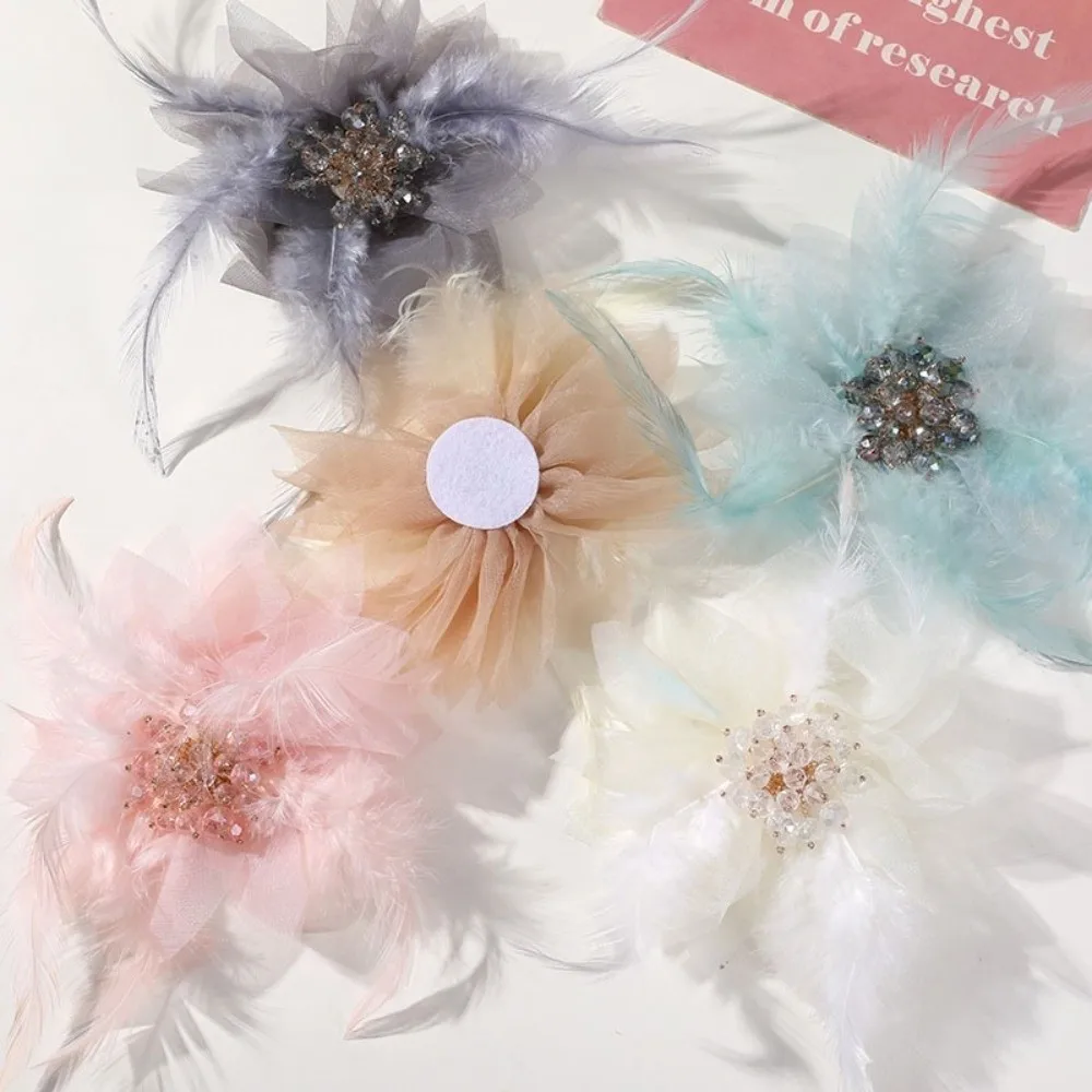 Luxury Handmade Feather Brooches Exquisite Pearl Bridal Wedding Badge Lace Hair Accessories Crystal Flower Corsage DIY Sewing