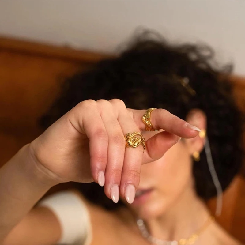 PRISCA | Irregular Gold Rings for Women. 18K Plated Sweatshirts.  Anti-Rust Charm Jewelry. New Trendy