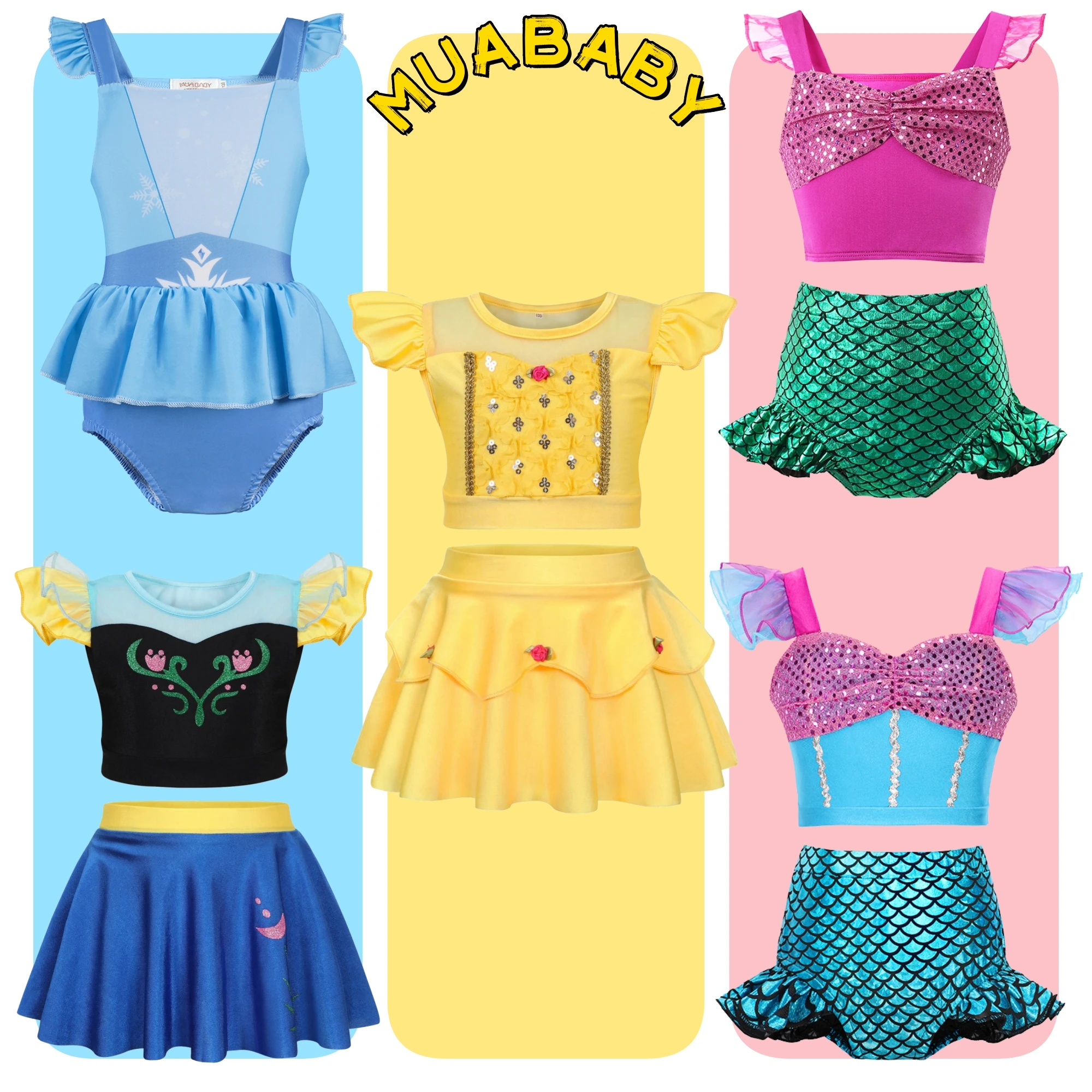 

Girls 2PC Set Swimsuit Anna Elsa Belle Elsa Swimwear Princess Bodysuit Swimwear for Girls Childrens Bikini Beachwear Clothes
