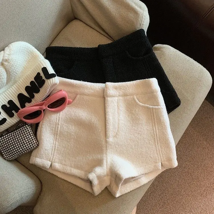 ​ ​ Eleganckie wełniane szorty damskie z wysokim stanem, jesień-zima 2025, vintage, proste nogawki, spodnie do sukienki, dopasowany krój, uniwersalne. ​ ​
