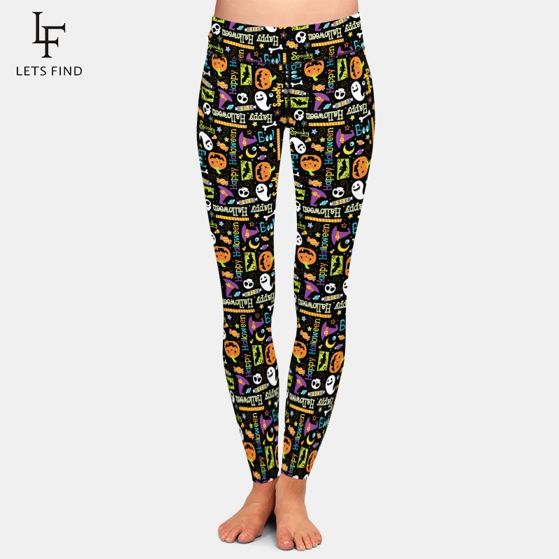 LETSFIND Autumn New Halloween Pumpkins and Ghost Digital Print Women High Waist Leggings Fashion High Quaility Fitness Leggings