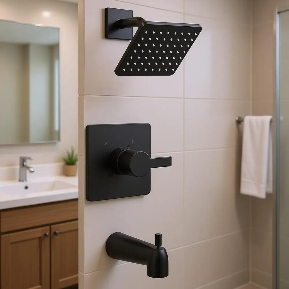 

13/14 Series Shower Trim Kit, Compatible with R10000 Tub Shower Faucet Set, Black Shower and Handle Set, Matte Black