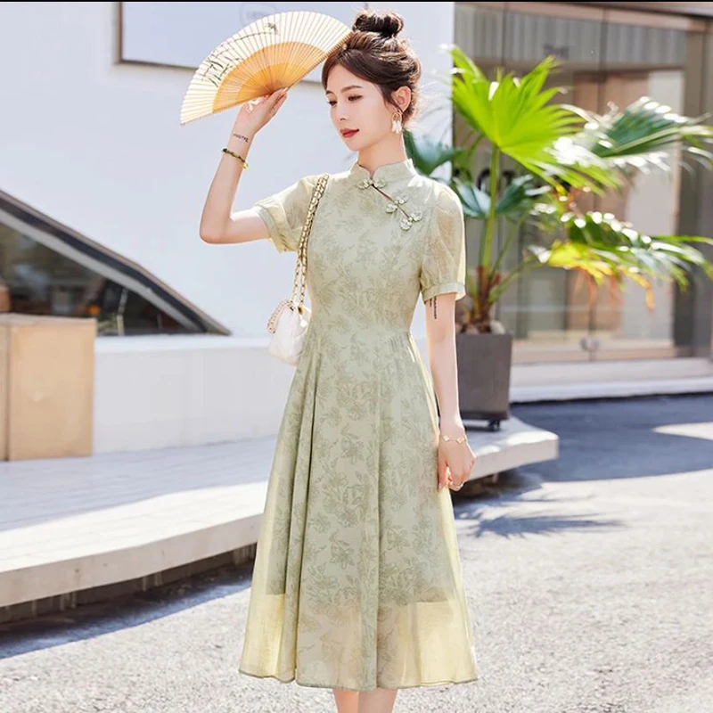 Nuova Gonna Midi Cinese di Alta Moda, Stile Nazionale, Sensazione di Lusso, Personalizzata, Migliorata, Retrò Estiva...