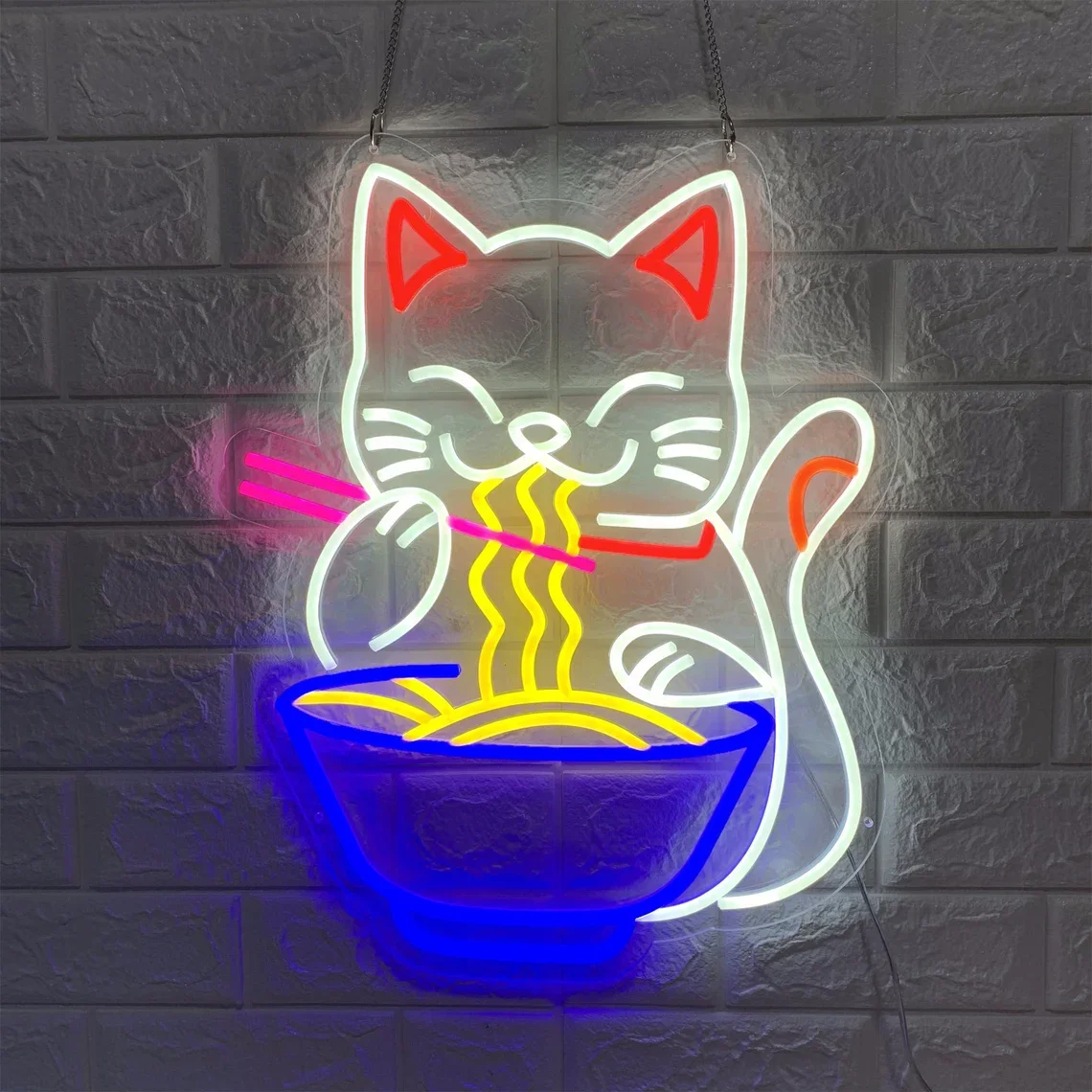 Kot na szczęście Ramen Anime Neon kot na szczęście japoński makaron lampa neonowa dekoracje ścienne niestandardowe Neon restauracji dekoracja