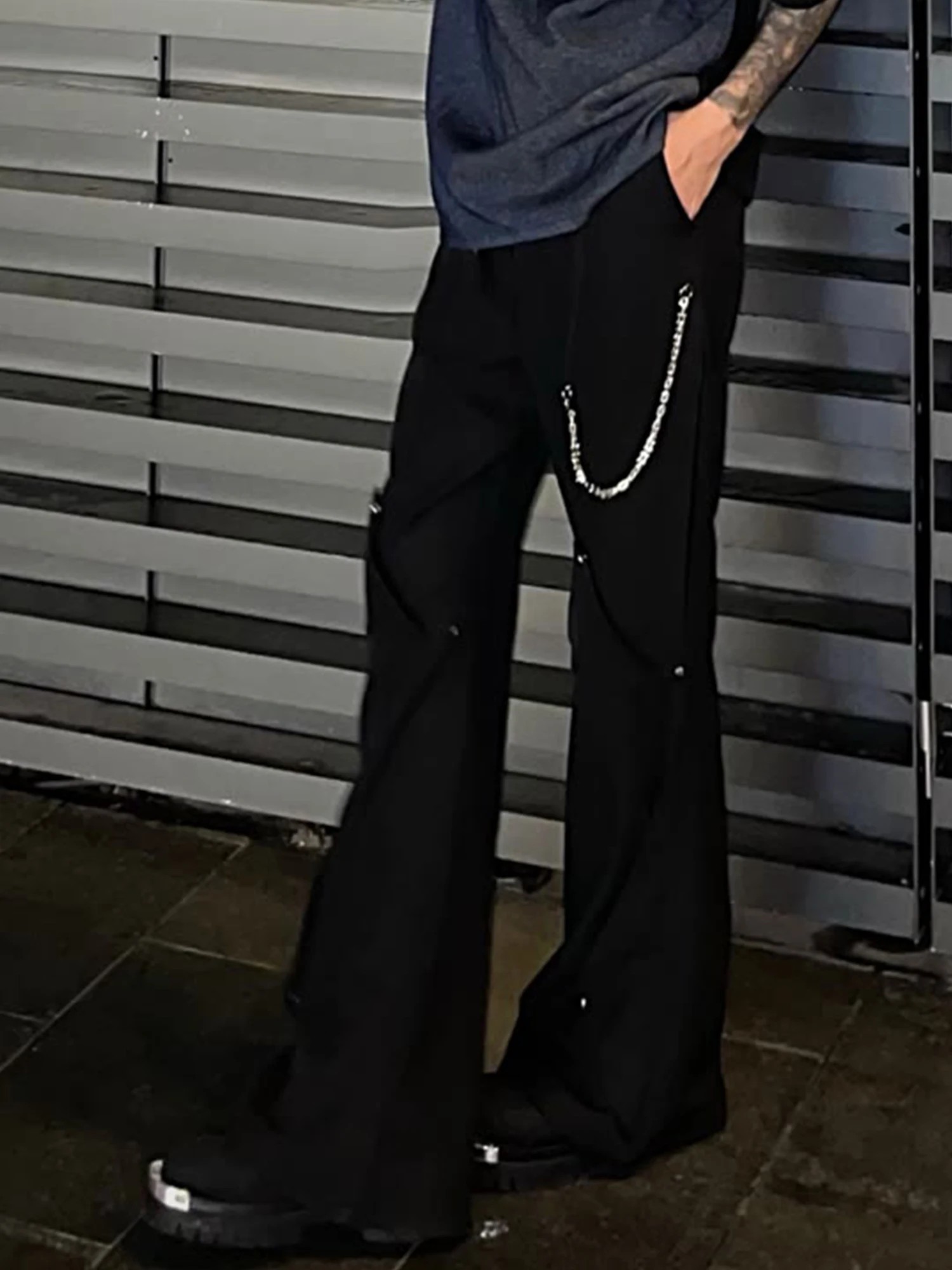 Fashion Micro Flared Pants Men's 2025 Summer New Niche Chain Design Loose Versatile Trousers Male Zipper Handsome Stylish Pants