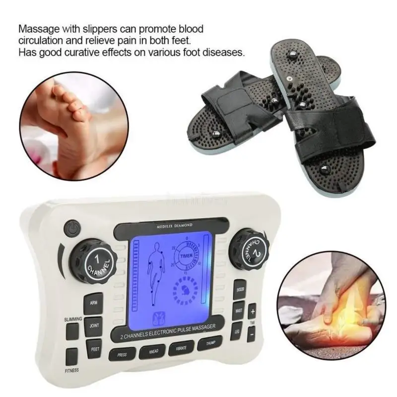 

Dual channel pain relief nerve muscle tens electro stimulator body therapy massager physiotherapy apparatus foot massage slipper