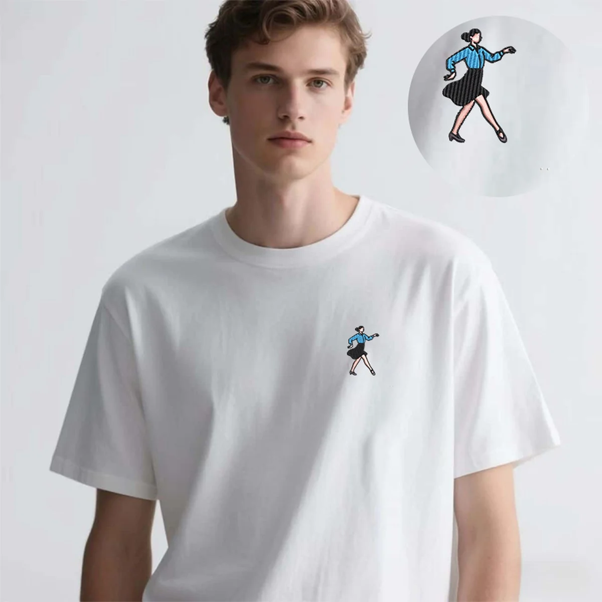 

Rhythmic Men Women T-Shirt Y2K Embroidery Detail Luxury Cotton Top Tees Smooth Embroideried Dancer Print Hangouts Cool T-Shirts