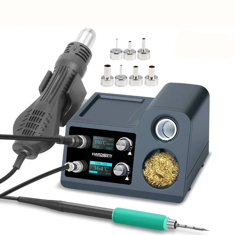 T115 T210 Hot Air Gun Solder Station Digital Adjust Dual Screen Display 2 in 1 Solder Repair Welding Tool With 7 Nozzles