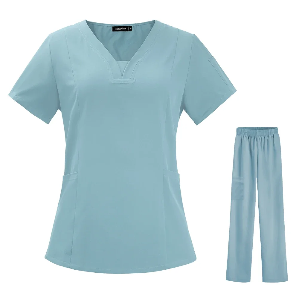 طقم فرك نسائي متعدد الألوان بأكمام قصيرة ، توبات وبنطال ، زي تمريض ، متجر حيوانات أليفة ، طبيب ، ملابس عمل للجراحة الطبية