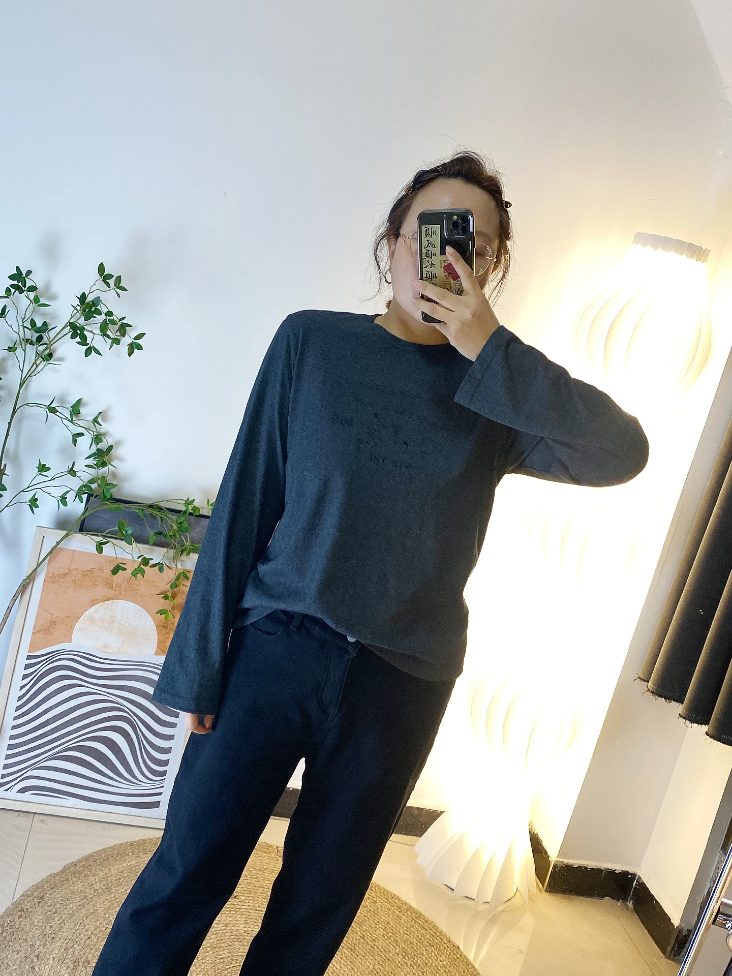 

Loose Fit Long Sve Printed Sweatirt T-irt Elastic Bot Base irt for plus Size Women Korean Sle Casual round Ne
