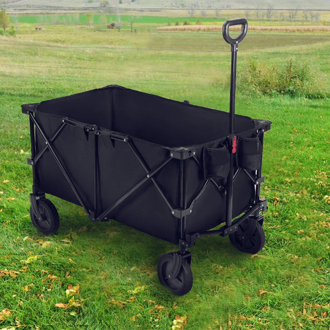 Carrito de playa plegable para mujer y niño, minicargón móvil, camión de compras con almacenamiento, color negro