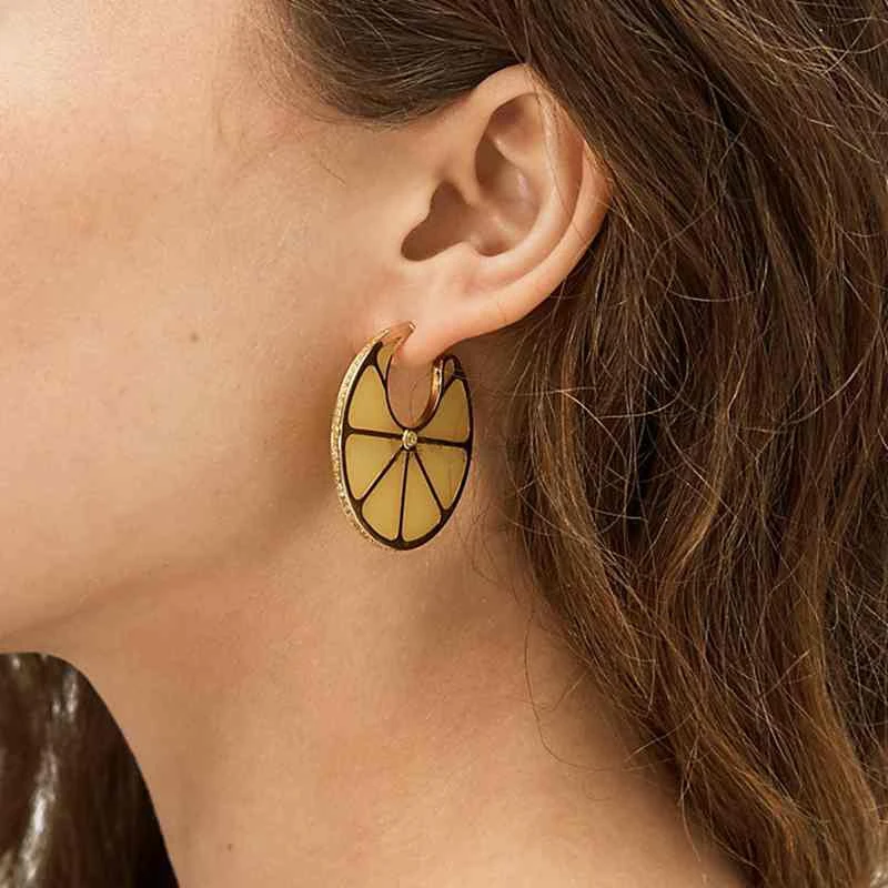 Lemon hoop earrings for women fruit cute earrings summer beach holiday jewelry funny creative jewelry