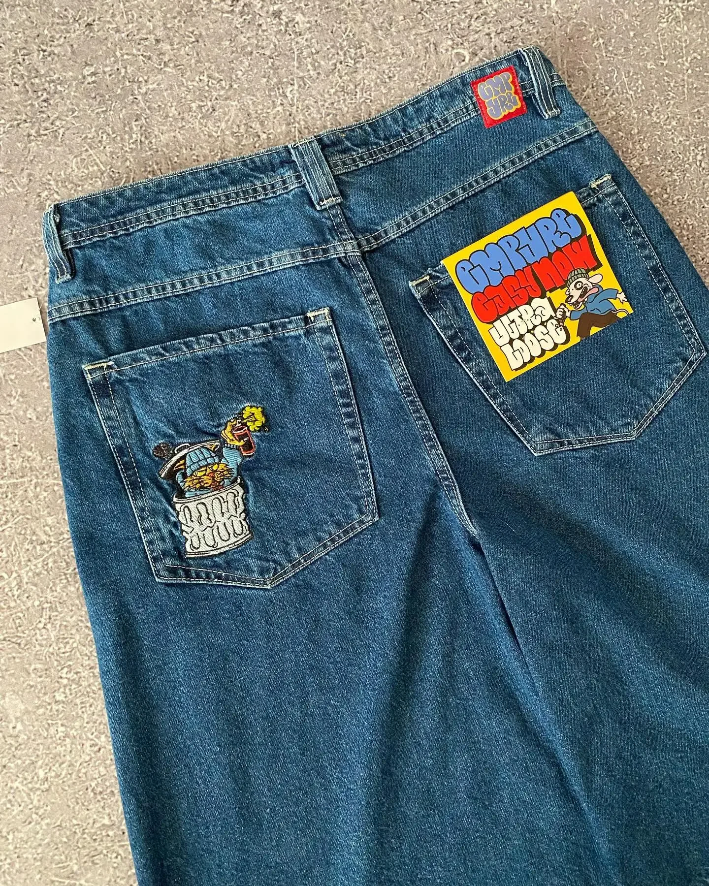 Empyre Blauwe Cowboy Skateboard Shorts Cartoon Borduurwerk Losse Jeans Wijde Pijpen Broek Hiphop Street Y 2K Nieuwe Producten