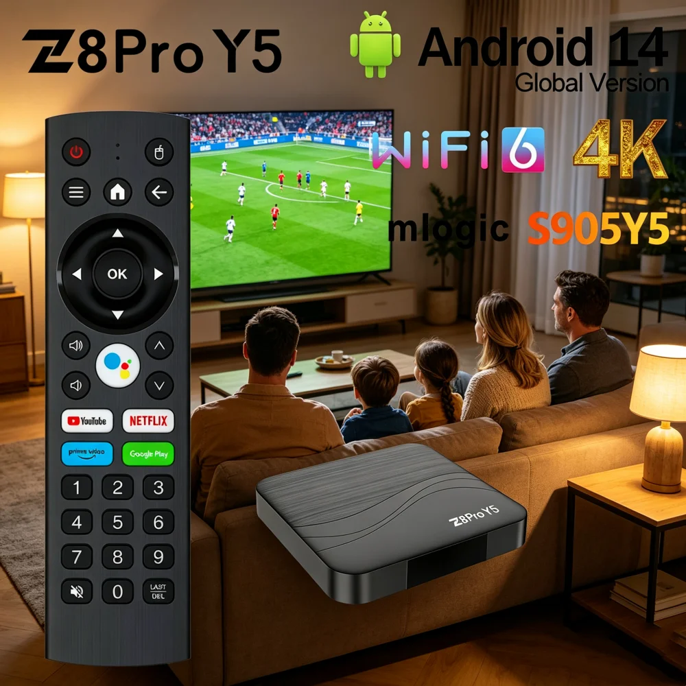 Z8 Pro Y5 Android14 Smart TV Box 2GB 16GB/4GB 32GB Storage Amlogic S905Y5 Dual Wifi 4K HD Media Player Set Top Box Home Cinema