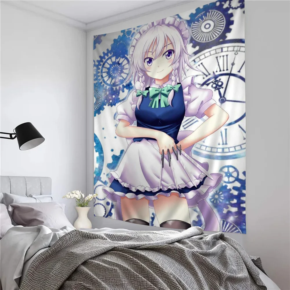 Touhou Project Izayoi Sakuya Tapestry Anime Tapestry Hanging Tarot Hippie Wall Rugs Dorm Wall Hanging Sheets