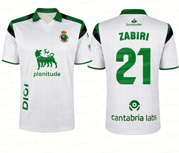2026-27 Racing Santander Fußballtrikot Herren Kurzarm Weiß Grün Schwarz Kontrast-Schulter Fußball-Fan-Shirt Familien-Set – Detail 12