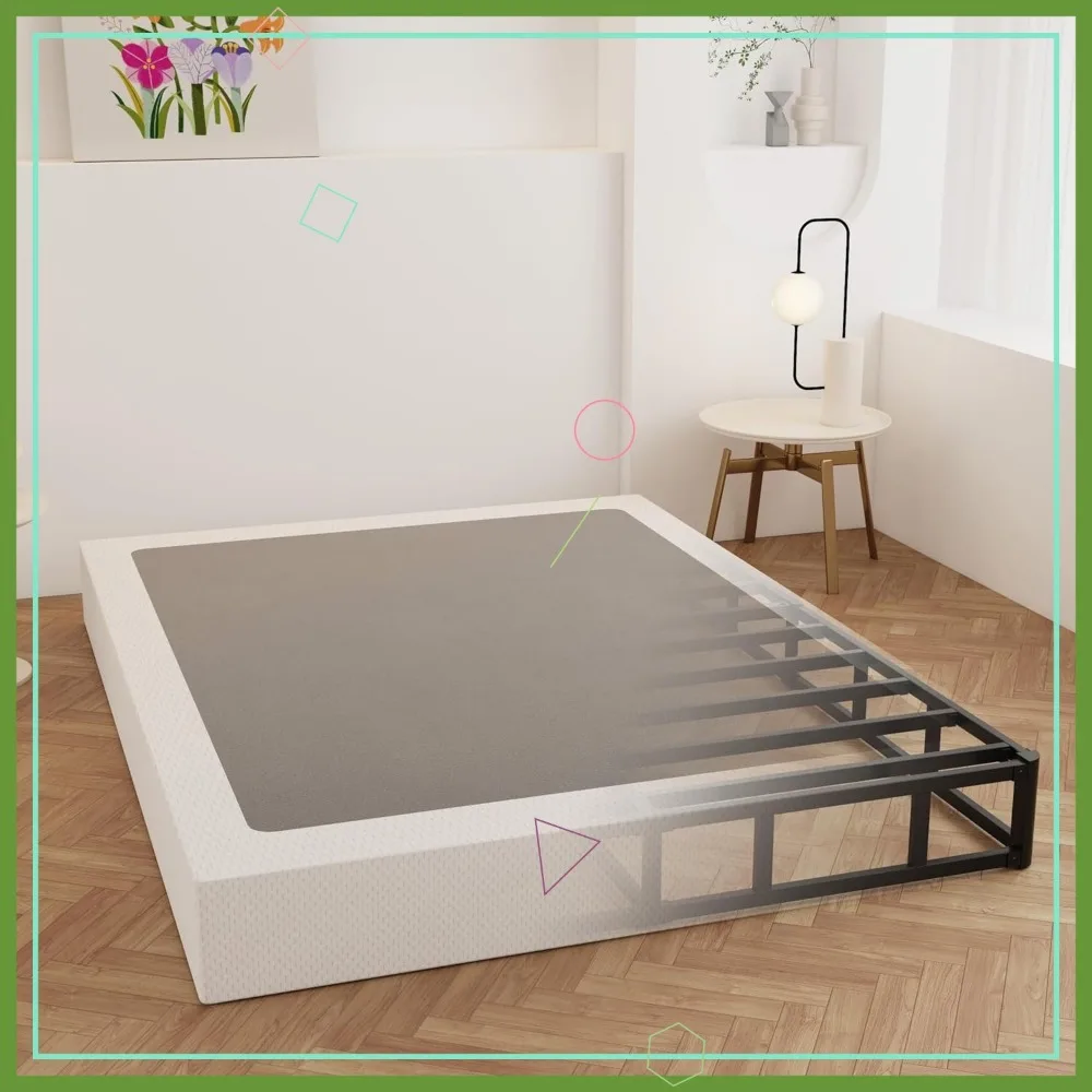 صندوق زنبركي عالي التحمل مقاس 9 بوصة لسرير كوين، قاعدة معدنية خالية من الضوضاء مع غطاء قماش، كريم أساس مرتبة سهلة التجميع باللون الأسود