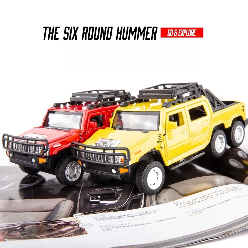 

Масштабная модель внедорожника-пикапа 1:32 с шестью колесами, звуковыми и световыми эффектами, открывающимися дверями, из литого сплава, коллекционная, подарок