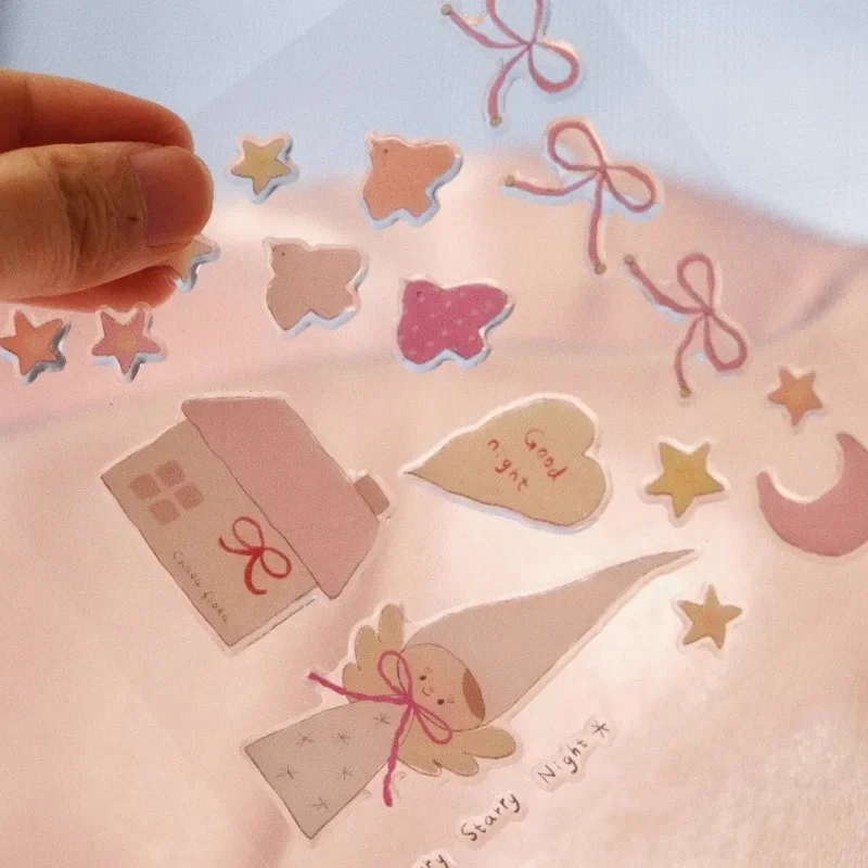 INS Cute Snow Angel Jelly Stickers Girl Heart Bow Design DIY Decorative Stickers for Phone Computer