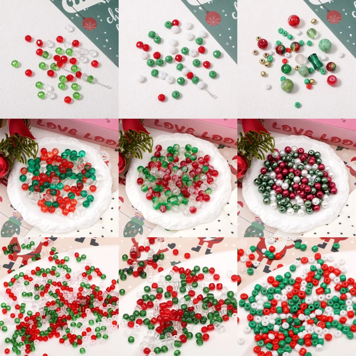 

3-12mm Christmas Style Glass Beads Transparent/Solid Colored Loose Beads For Jewelry Making DIY Bracelets Necklace Supplies
