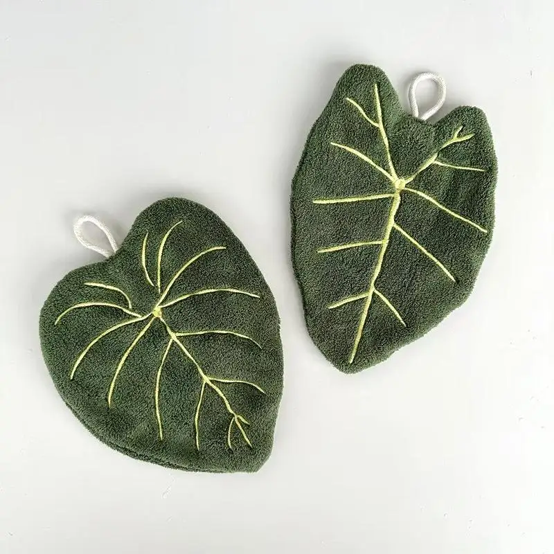 Toalla de mano suave de doble capa estilo hoja, paño de mano colgante absorbente grueso, pañuelo de secado rápido