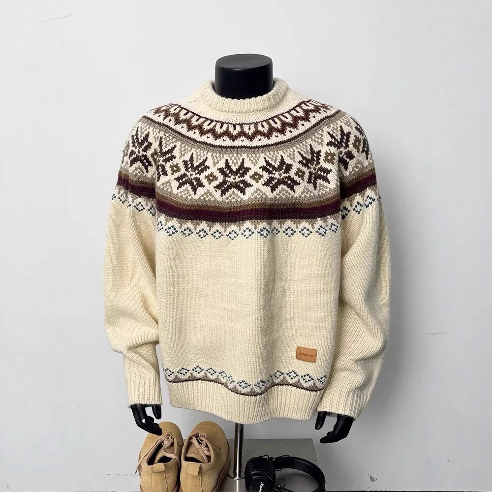 2025 Autumn and Winter Thickened Sweater Men's Lazy Retro Christmas Atmosphere Couple's Knitted Sweater Boutique Clothing