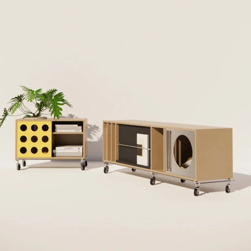 Optical axis ocean panel contrasting color retro partition TV cabinet small apartment living room storage module cabinet storage