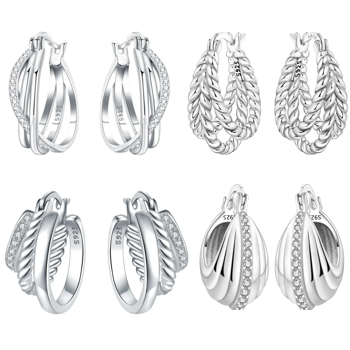 Orstarry S925 Sterling Silber Ohrringe, vielseitig und stilvoll, klassischer dreisträngiger, gedrehter Ohrring für Damen, Schmuck, Geburtstagsgeschenk