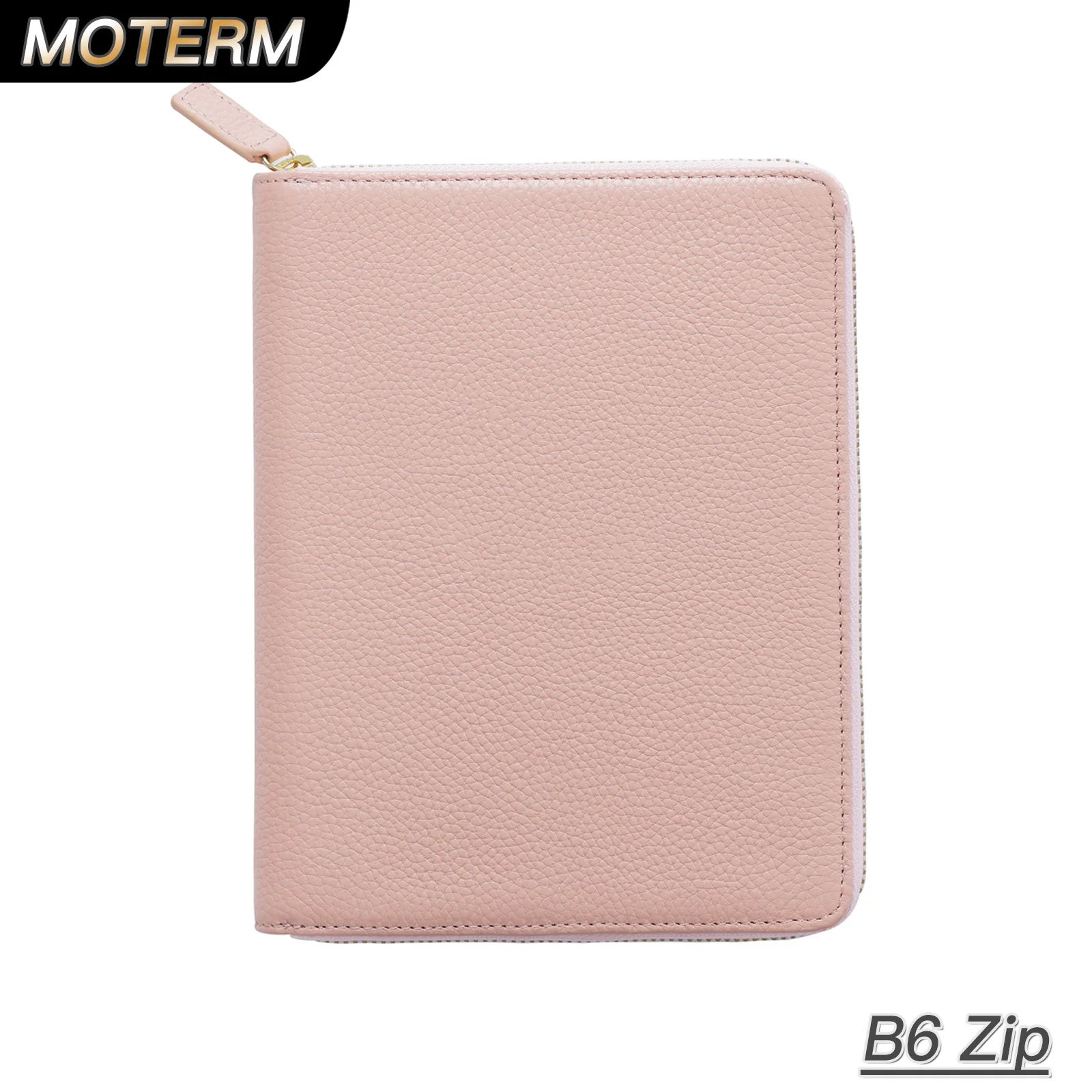 Moterm Genuine Pebbled Grain Leather B6 Zip Cover with Top Pocket Cowhide Planner Zipper Notebook Organizer Agenda Journal Diary