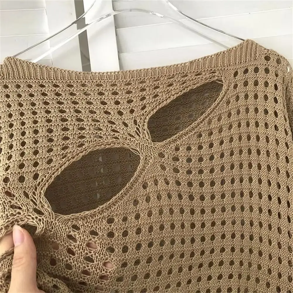 

Вязаные кардиганы с длинными рукавами, ажурный халат, вязаные свободные однотонные укороченные топы, пуловер Y2K, ажурные вязаные топы для девочек