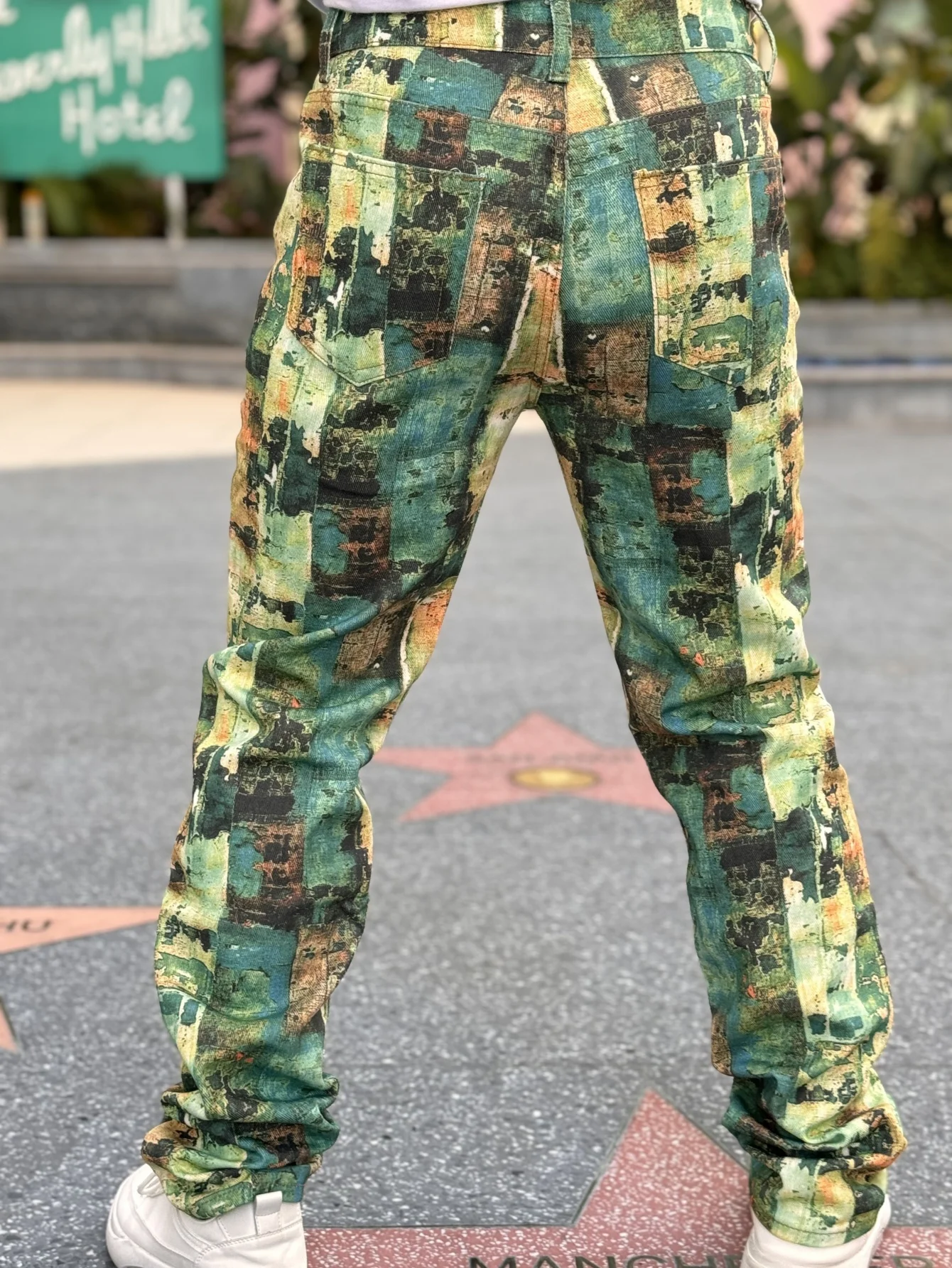 Trendy Men's Denim Patchwork Collection  Fashionable Street Hip Hop Style  Bold and Unique Patterns  Free Shipping on Promotion