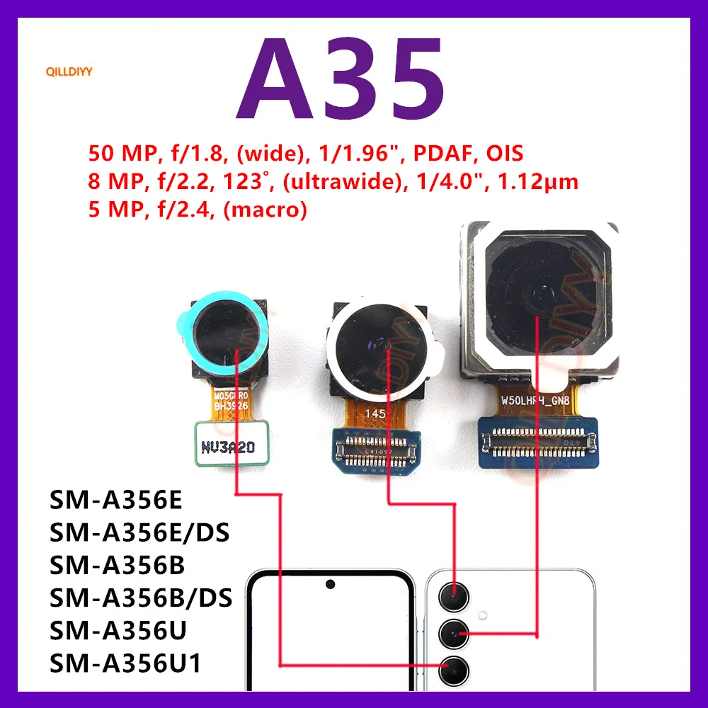 

Front Rear Camera For Samsung Galaxy A25 A35 5G A356E A356 A256 SM-A256B/DS Frontal Selfie Back Backside Camera Module