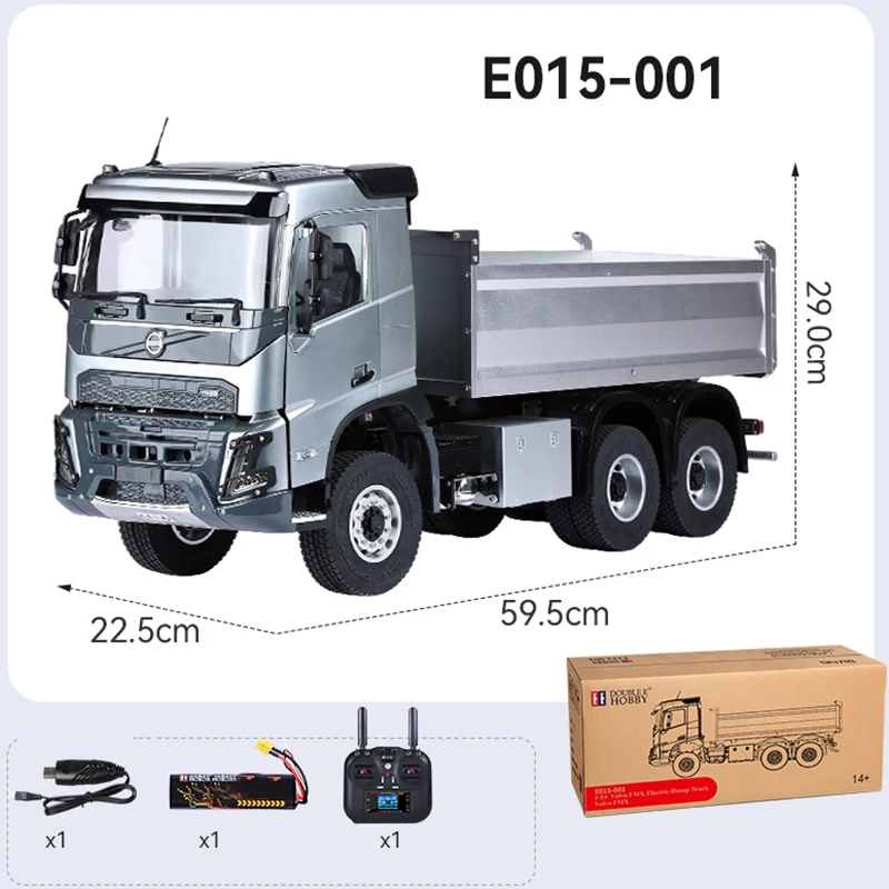 

Двойной E 6X4 RC Самосвал 1/14 E015 001 Электрический модернизированный грузовик с дистанционным управлением RTR с системой освещения Металлическая модель карданного вала