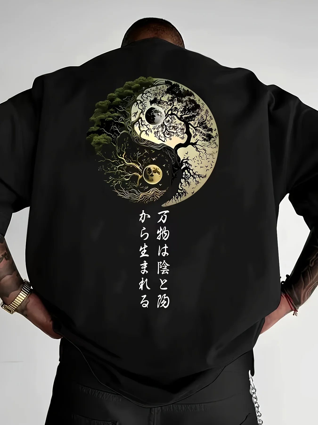 Men's 100% Cotton T-shirt Yin Yang Tree Graphic Tee Casual Outdoor Daily Streetwear Short Sleeve Zen Tops