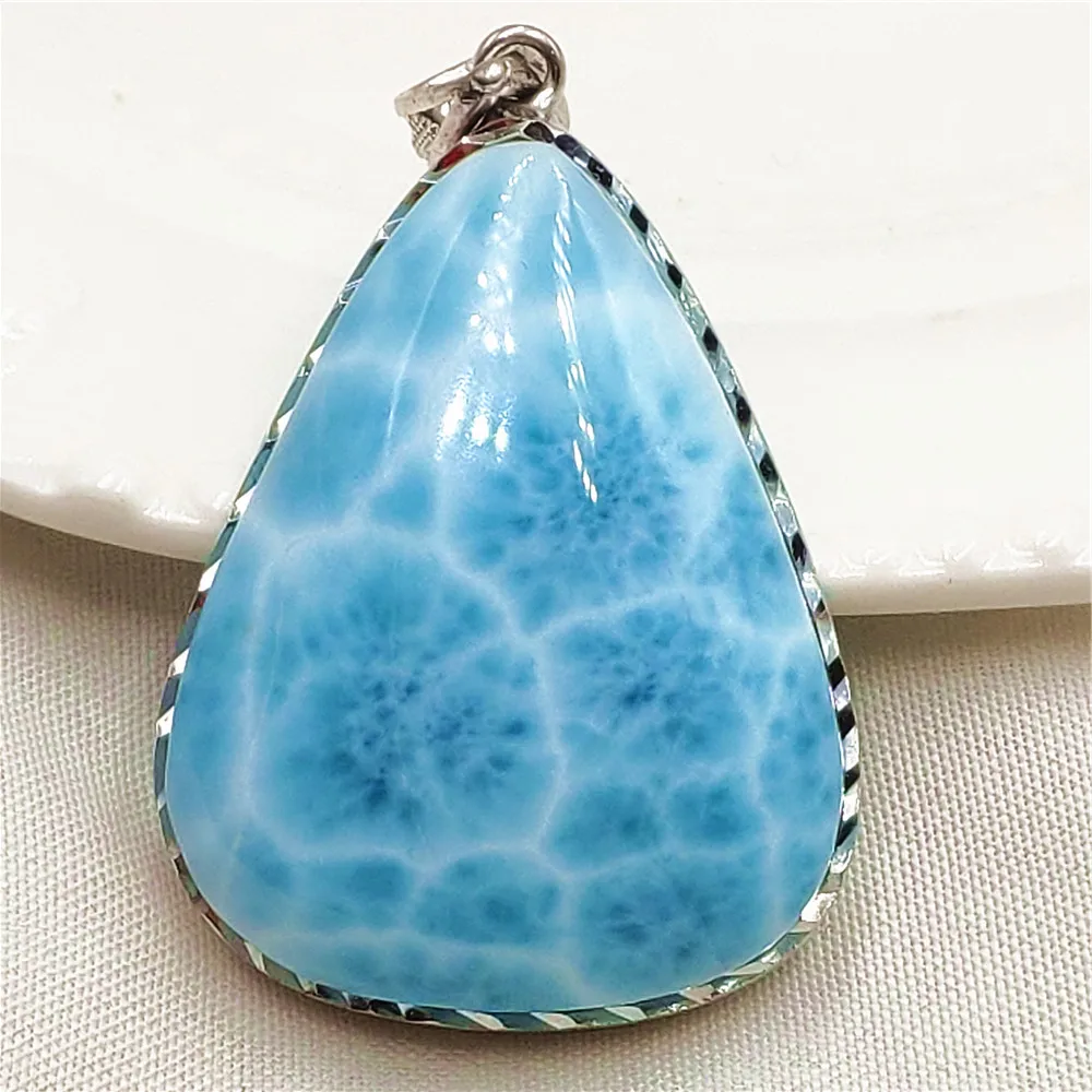 

Natural Blue Larimar Water Drop Pendant Women Men Larimar Big 32x25x9mm Necklace Fashion Jewelry Gemstone AAAAAA
