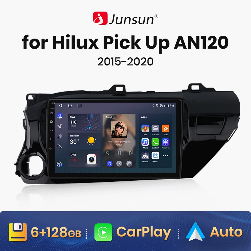 Junsun V1 AI Voice Wireless CarPlay Android Auto Radio for Toyota Hilux Pick Up AN120 2015 - 2020 4G Car Multimedia GPS 2din