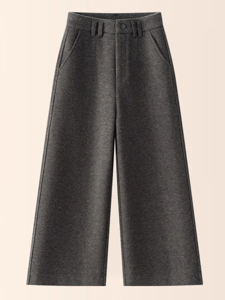 ハイウエスト快適なウールワイドレッグパンツ 9 ポイントルーズストレートカットパンツ女性用通勤 Sle 韓国版