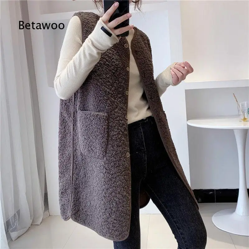 Women Mid Length Loose Faux Lamb Fur Vest Sleeveless Outerwear Soft Warm Waistcoat Stylish Versatile Design For Autumn And Wint 2